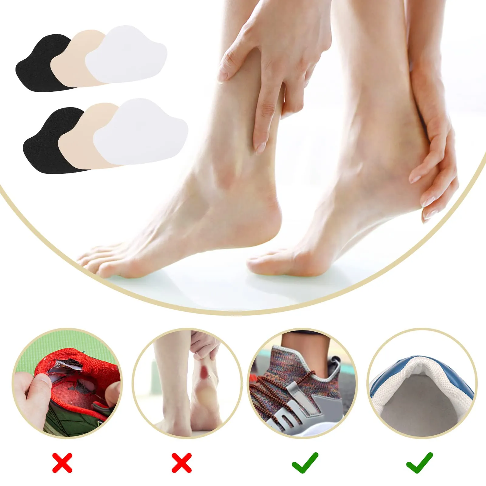 12 pairs of heel protectors for shoes, two sizes, shoe heel repair patch, heel pad, sneaker, self-adhesive shoe inner heel repair for leather or sports shoes (black, white, khaki)