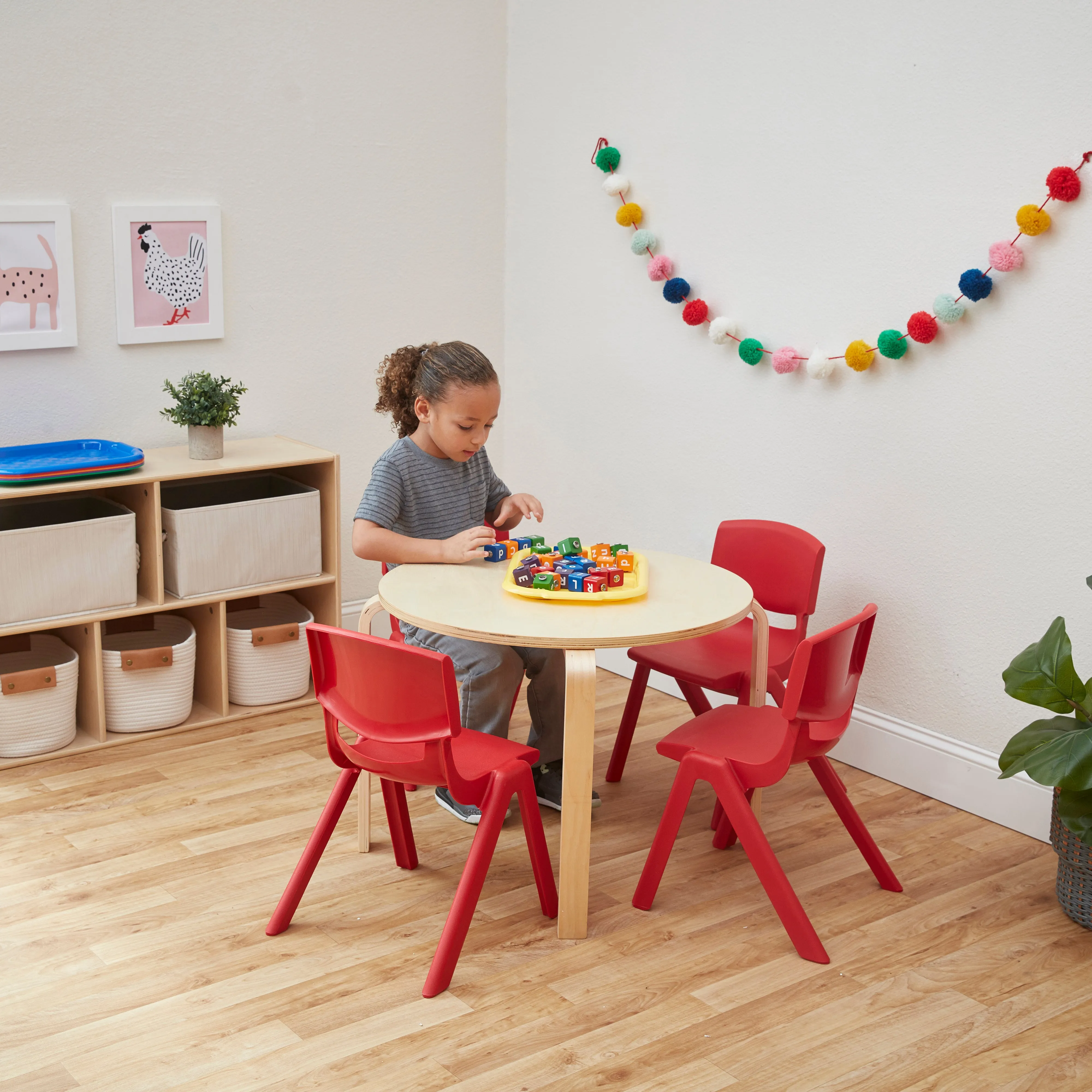 12in Plastic School Stack Chair, Classroom Furniture, Blue, 10-Piece