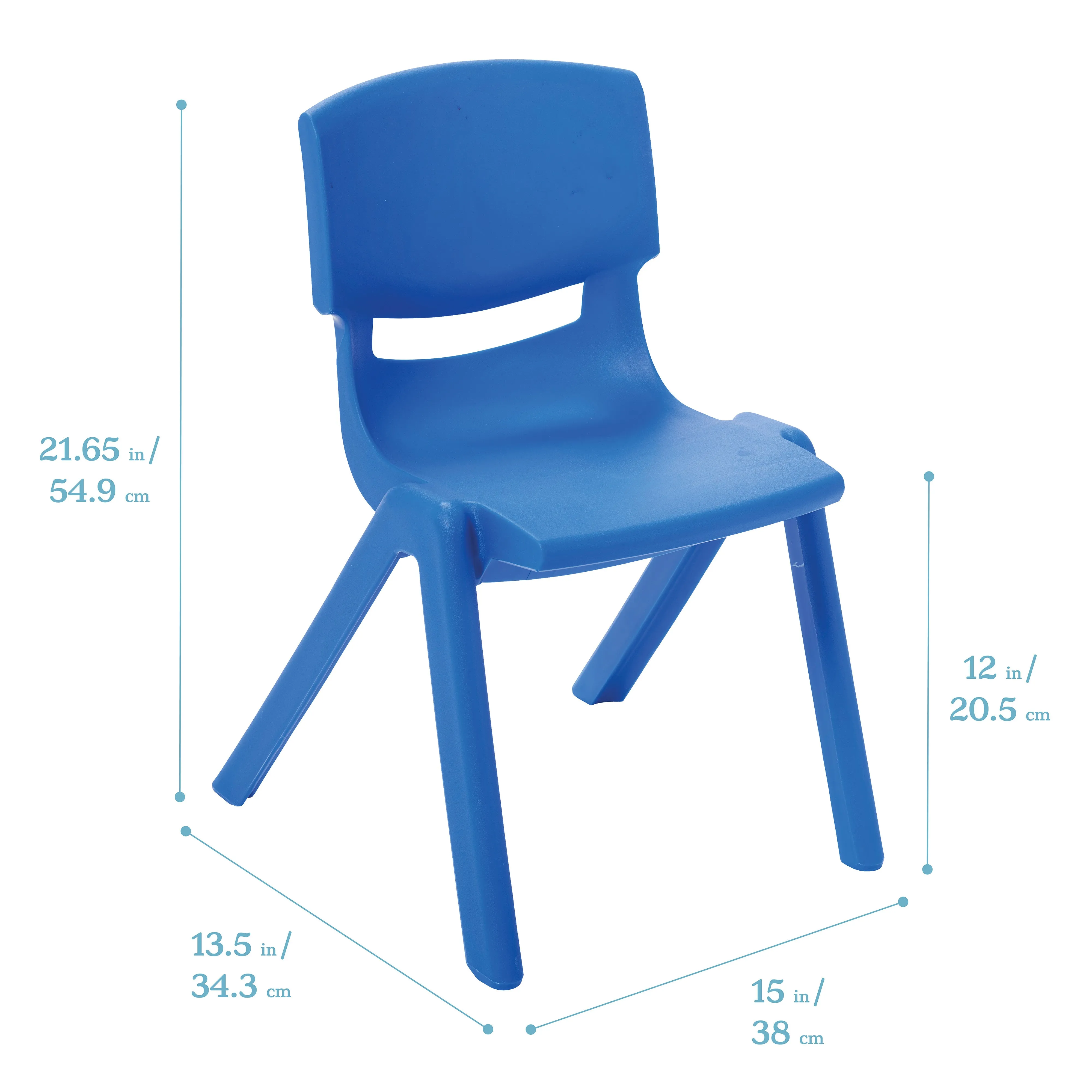 12in Plastic School Stack Chair, Classroom Furniture, Blue, 10-Piece