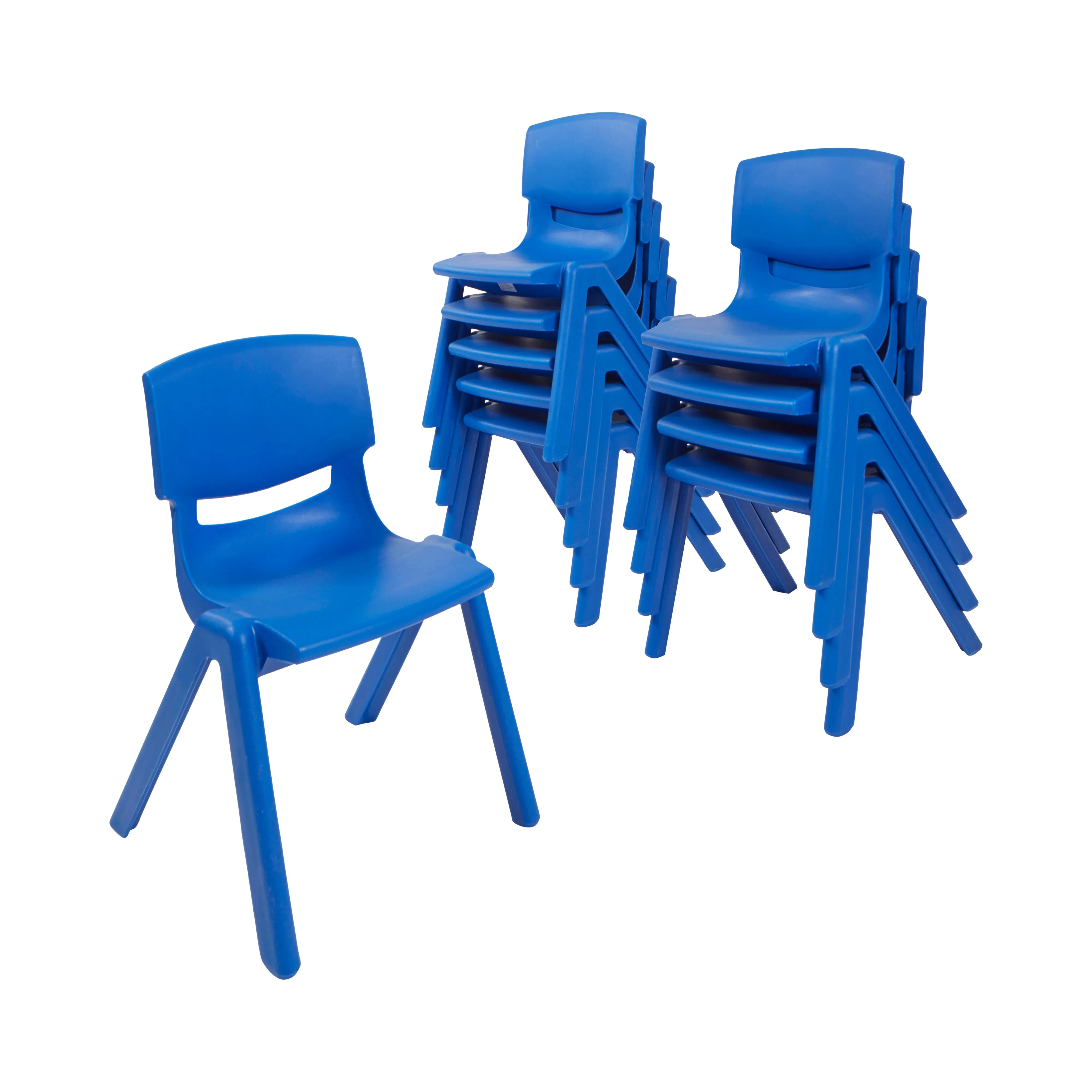 12in Plastic School Stack Chair, Classroom Furniture, Blue, 10-Piece