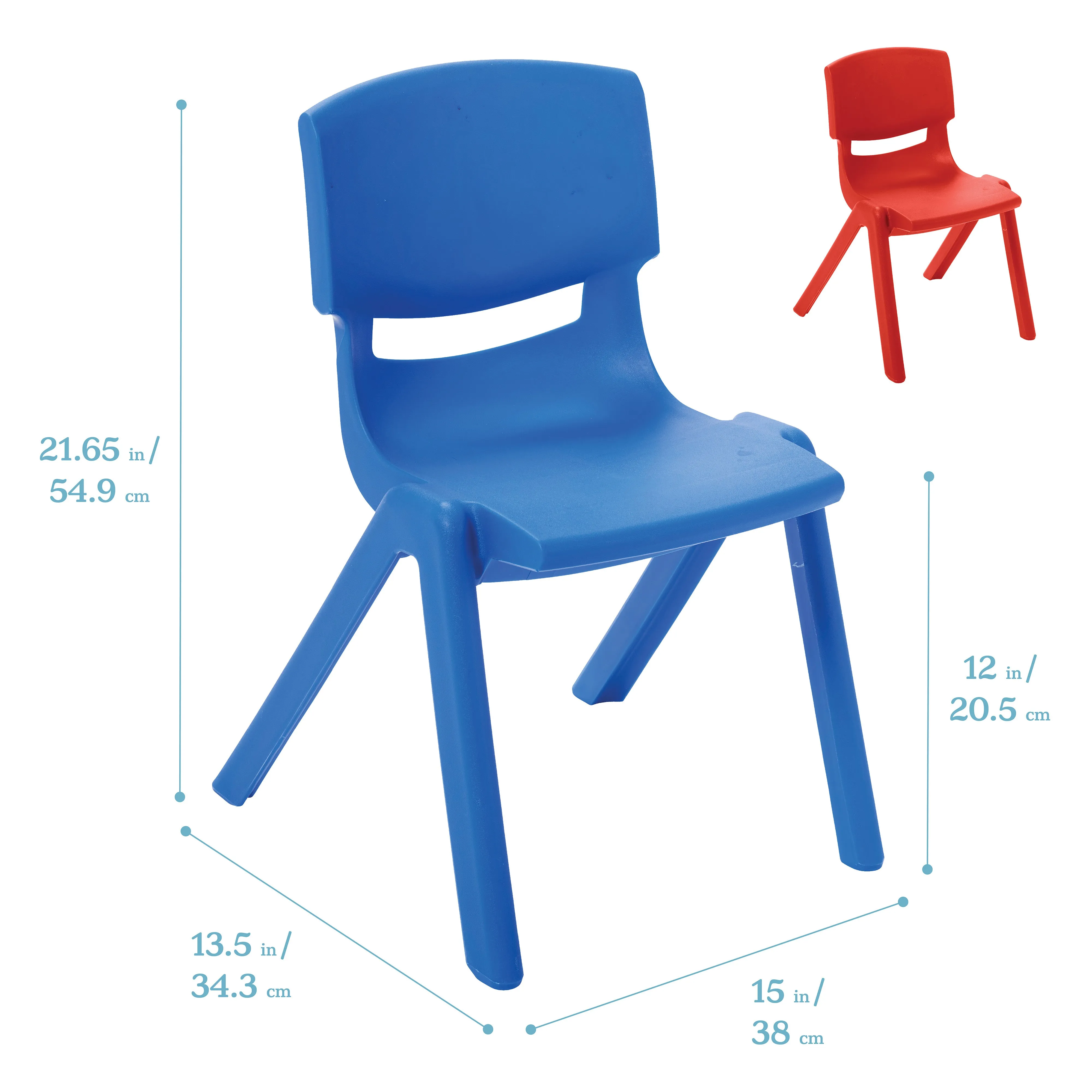 12in Plastic School Stack Chair, Classroom Furniture, Blue, 10-Piece