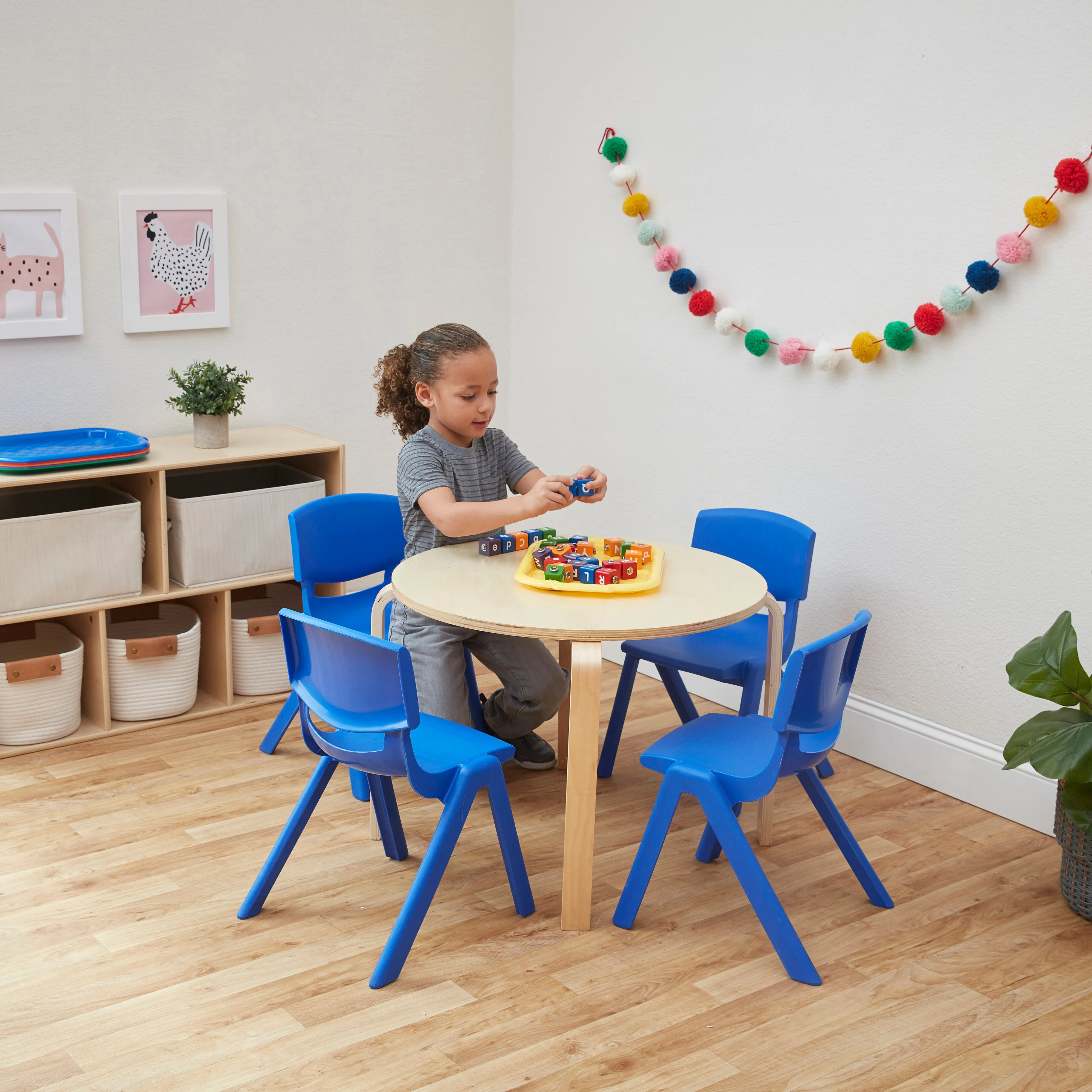 12in Plastic School Stack Chair, Classroom Furniture, Blue, 10-Piece