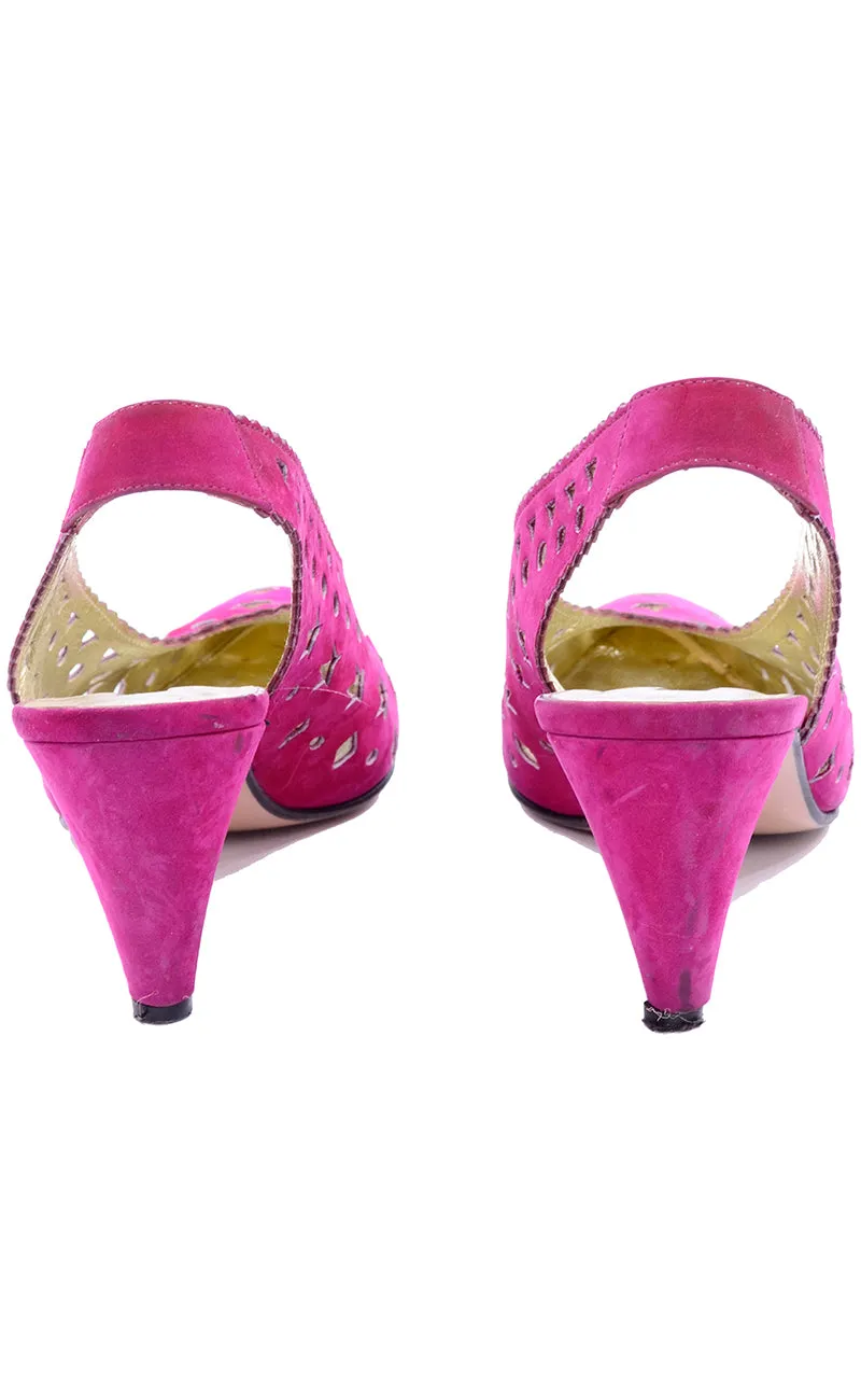 1980s Walter Steiger Fuchsia Pink Slingback Shoes w/ Star Cut-Outs 7AA