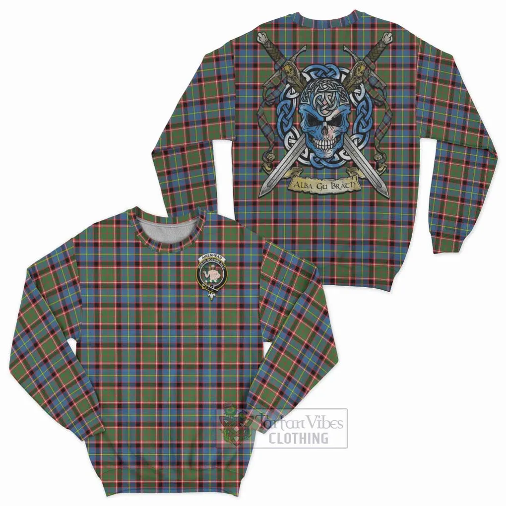 Aikenhead Tartan Sweatshirt with Family Crest Celtic Skull Style