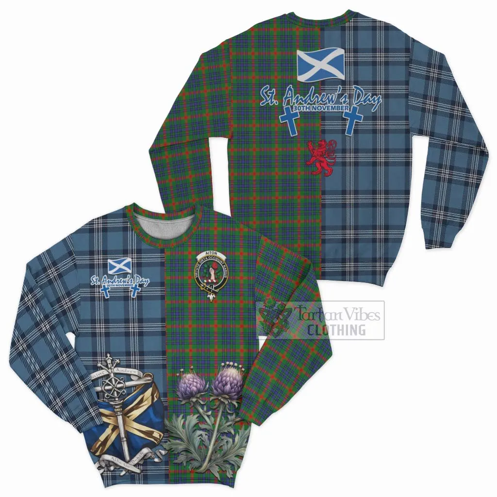 Aiton Tartan Sweatshirt Happy St. Andrew's Day Half Tartan Style