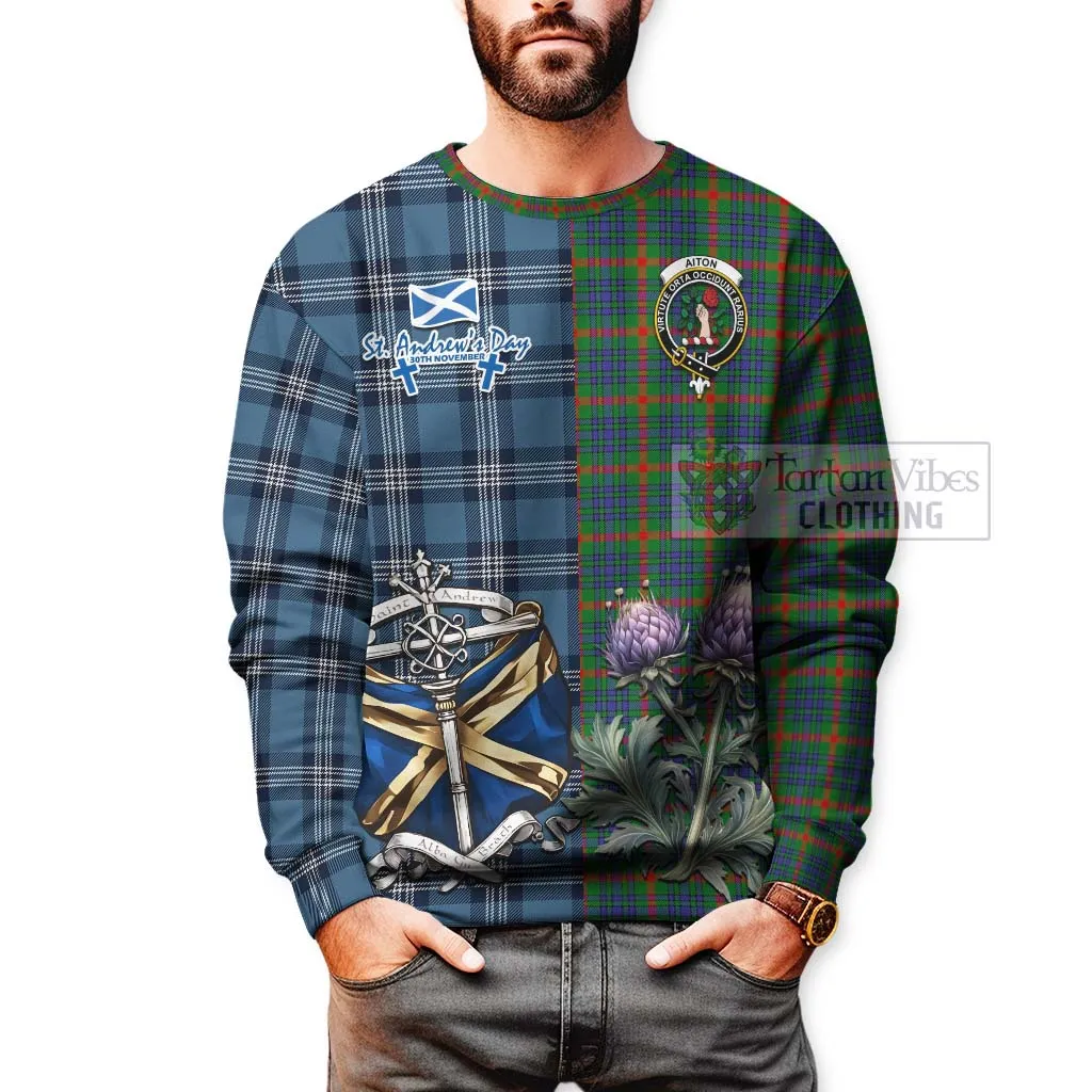 Aiton Tartan Sweatshirt Happy St. Andrew's Day Half Tartan Style