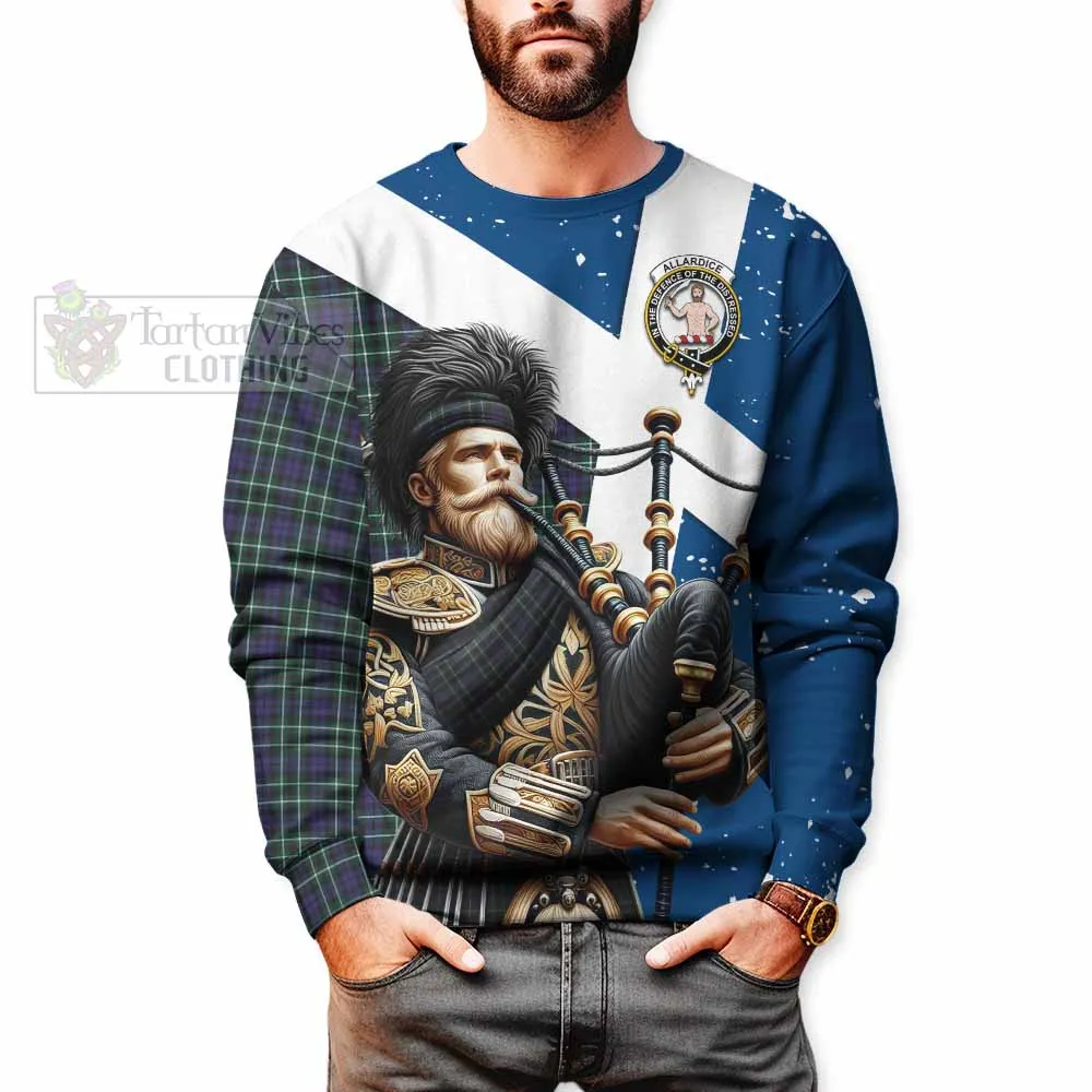 Allardice Tartan Sweatshirt with Family Crest Scottish Bagpiper Vibes