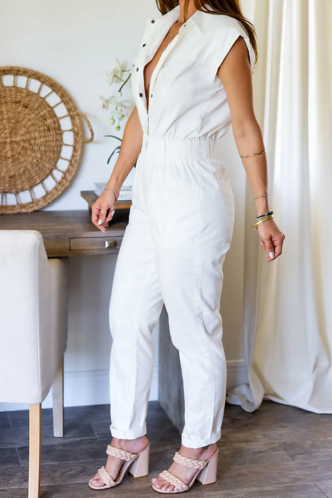 Amanza Denim Jumpsuit- White