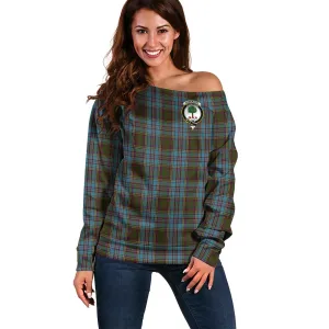 Anderson Tartan Off Shoulder Women Sweater with Family Crest