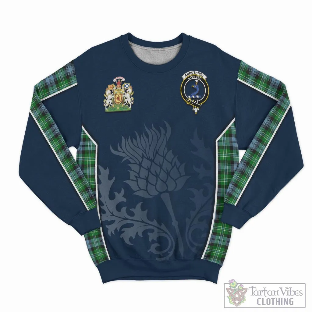 Arbuthnot Ancient Tartan Sweatshirt with Family Crest and Scottish Thistle Vibes Sport Style