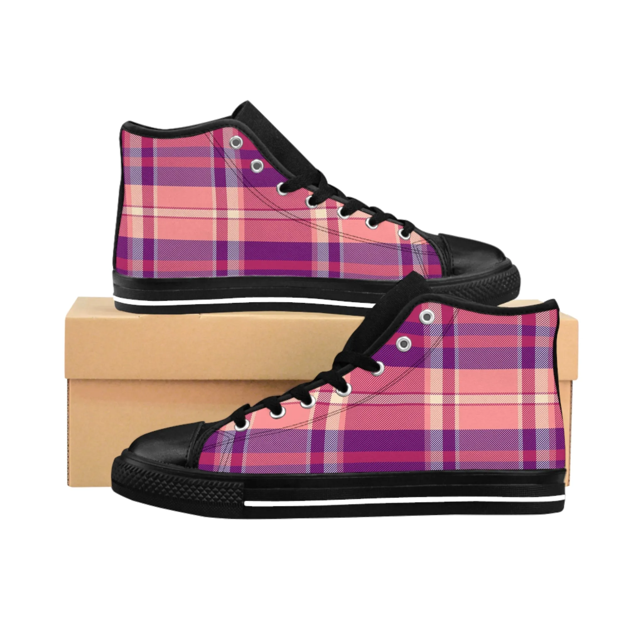 Argyle Fabric Checkered Pattern Women's Classic Sneakers