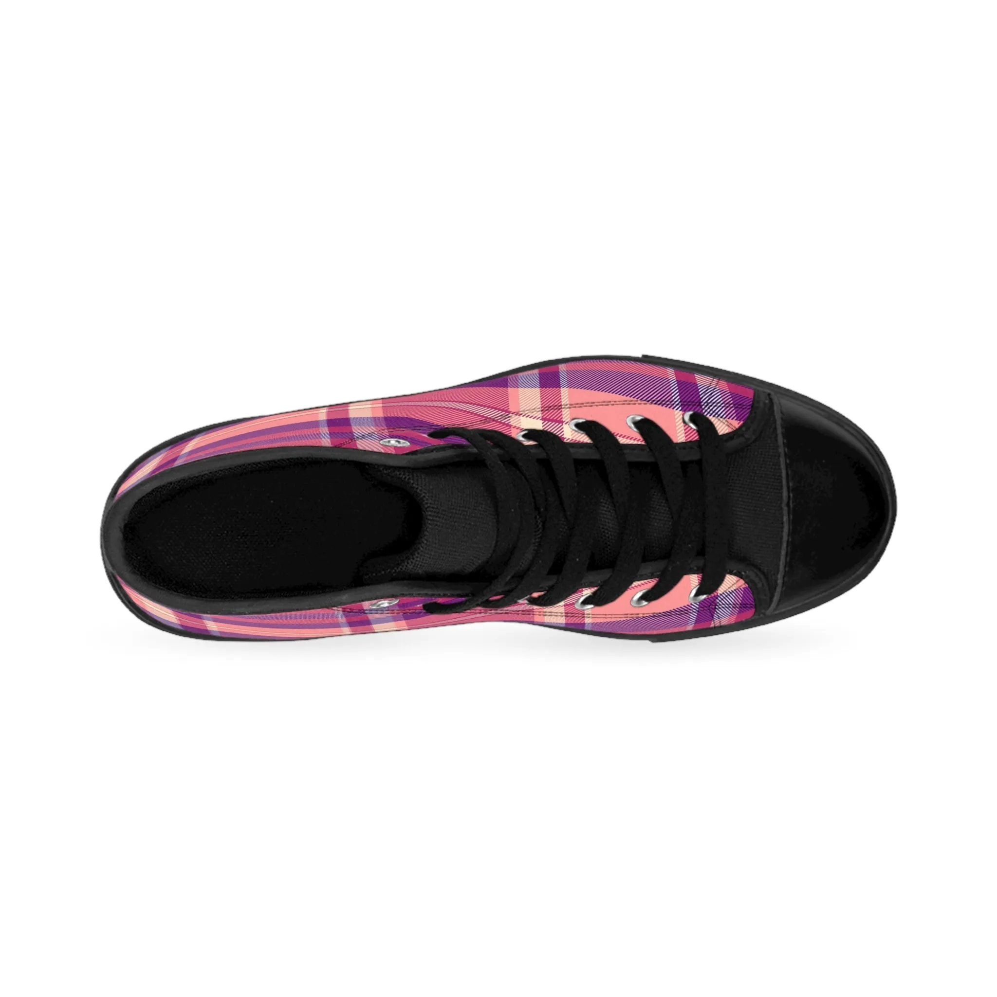 Argyle Fabric Checkered Pattern Women's Classic Sneakers