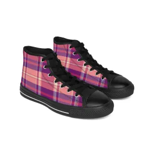 Argyle Fabric Checkered Pattern Women's Classic Sneakers