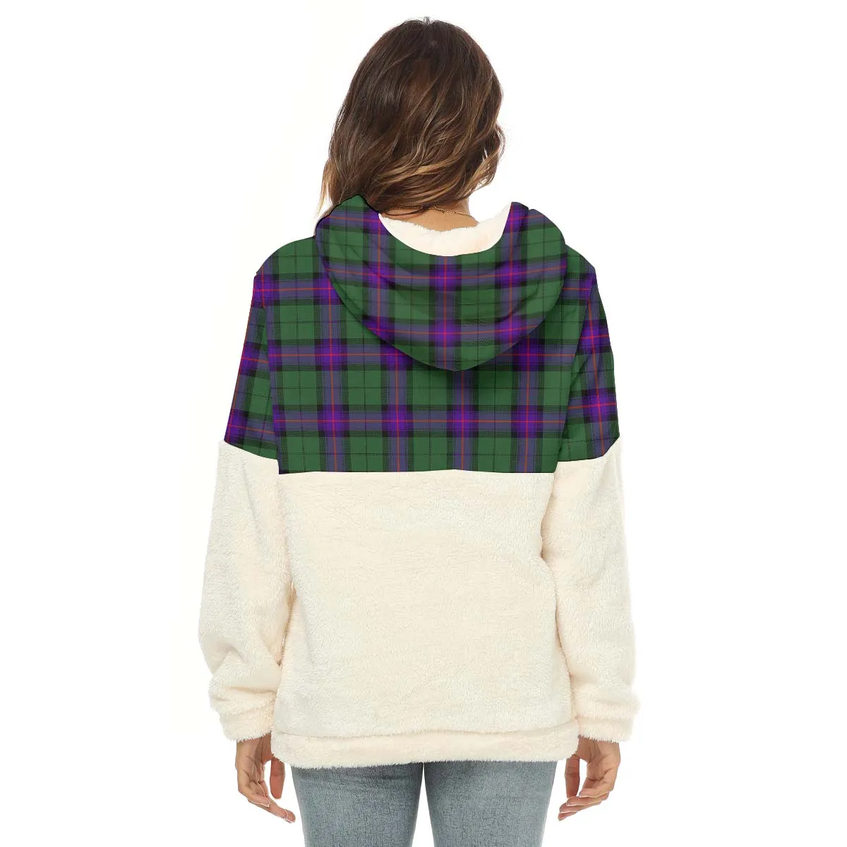 Armstrong Modern Tartan Women's Borg Fleece Hoodie With Half Zip with Family Crest