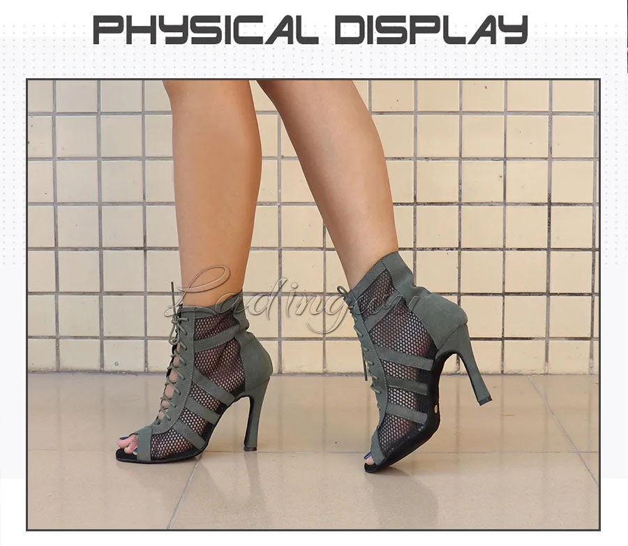 Army Green Suede Latin Dance Boots Ladies Salsa Tango Indoor Sports Ballroom Dance Shoes