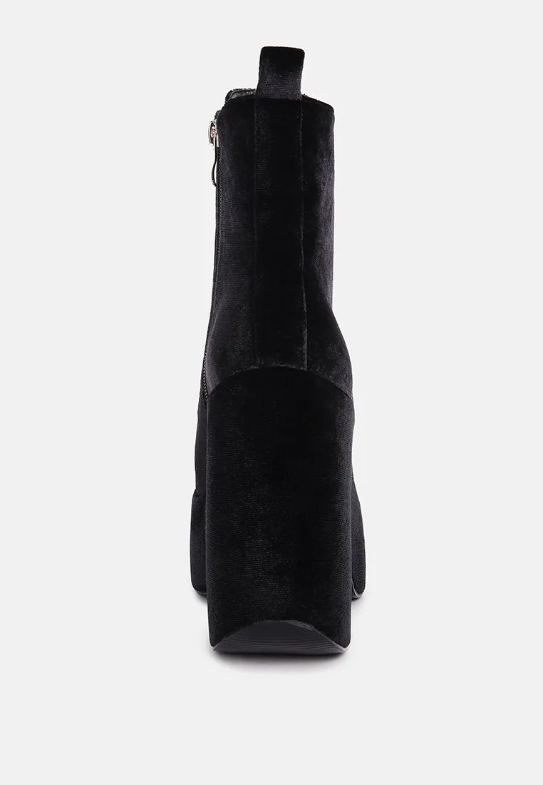 ASHCAN Black High Platform Velvet Ankle Boots