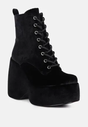 ASHCAN Black High Platform Velvet Ankle Boots