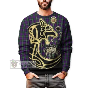 Baillie Highland Society Tartan Sweatshirt with Family Crest Celtic Wolf Style