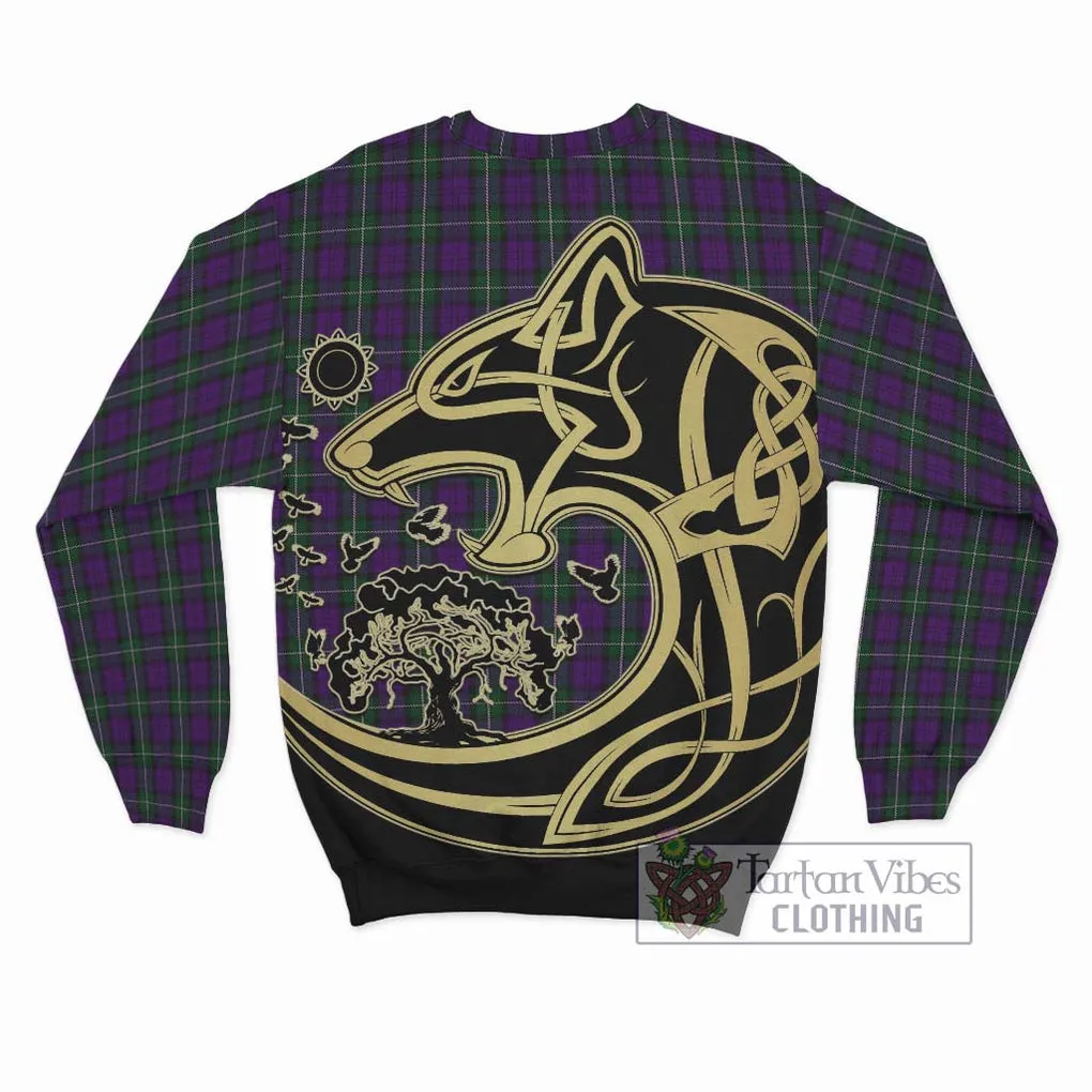 Baillie Highland Society Tartan Sweatshirt with Family Crest Celtic Wolf Style