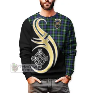 Baillie of Polkemmet Tartan Sweatshirt with Family Crest and Celtic Symbol Style