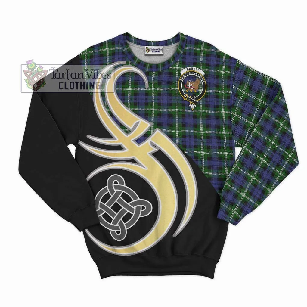 Baillie of Polkemmet Tartan Sweatshirt with Family Crest and Celtic Symbol Style