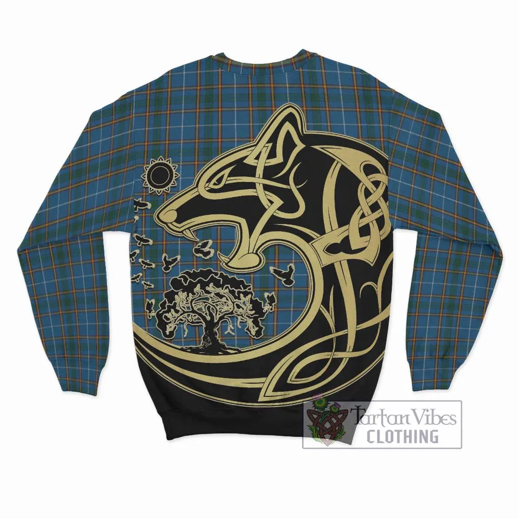 Bain Tartan Sweatshirt with Family Crest Celtic Wolf Style