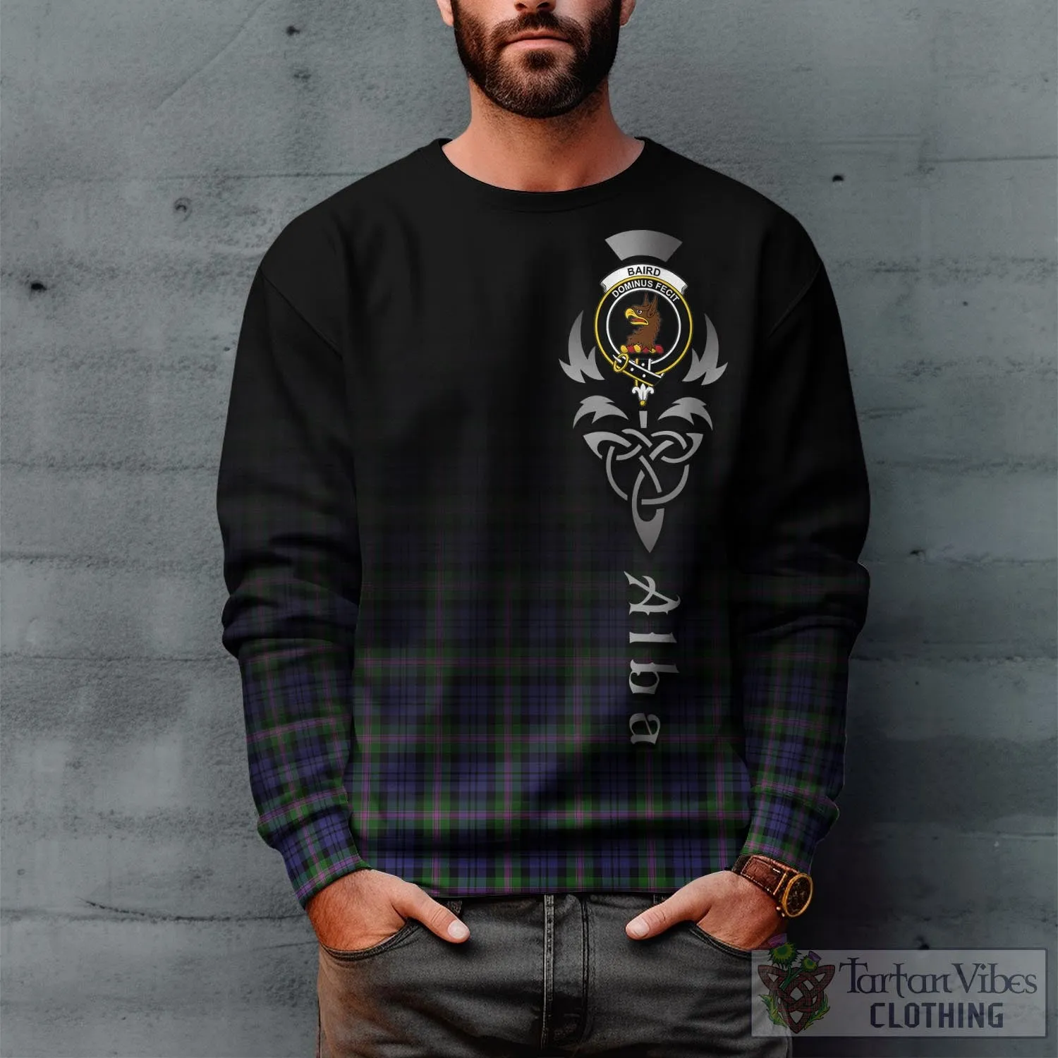 Baird Modern Tartan Sweatshirt Featuring Alba Gu Brath Family Crest Celtic Inspired