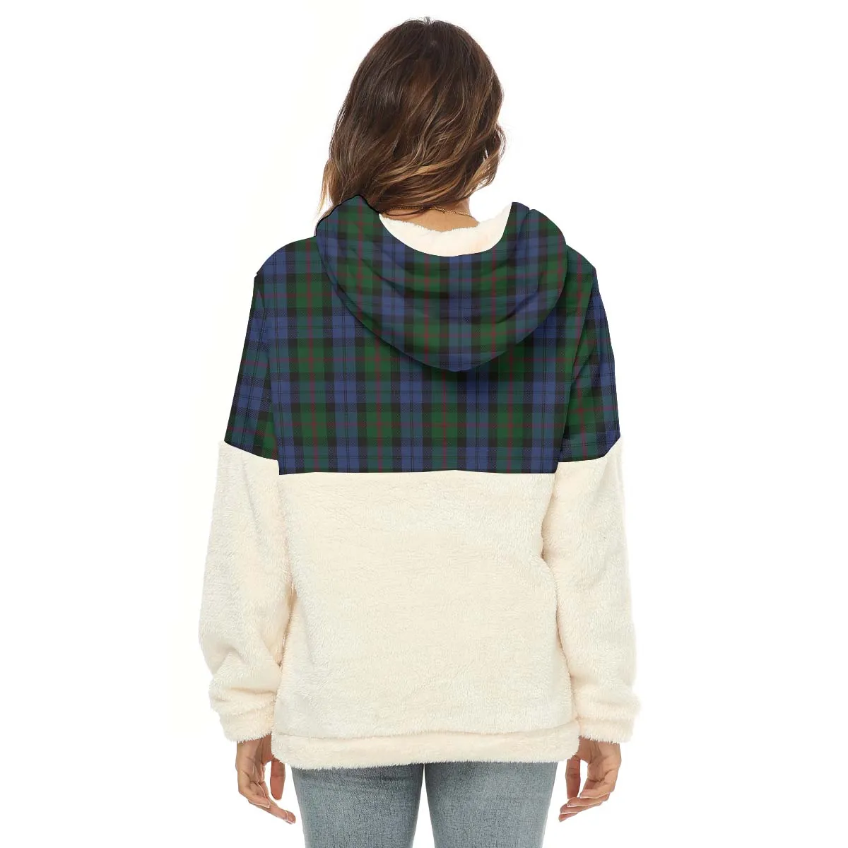 Baird Tartan Women's Borg Fleece Hoodie With Half Zip with Family Crest