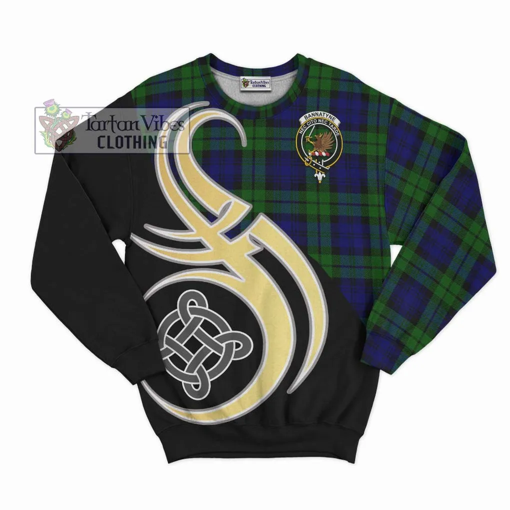 Bannatyne Tartan Sweatshirt with Family Crest and Celtic Symbol Style