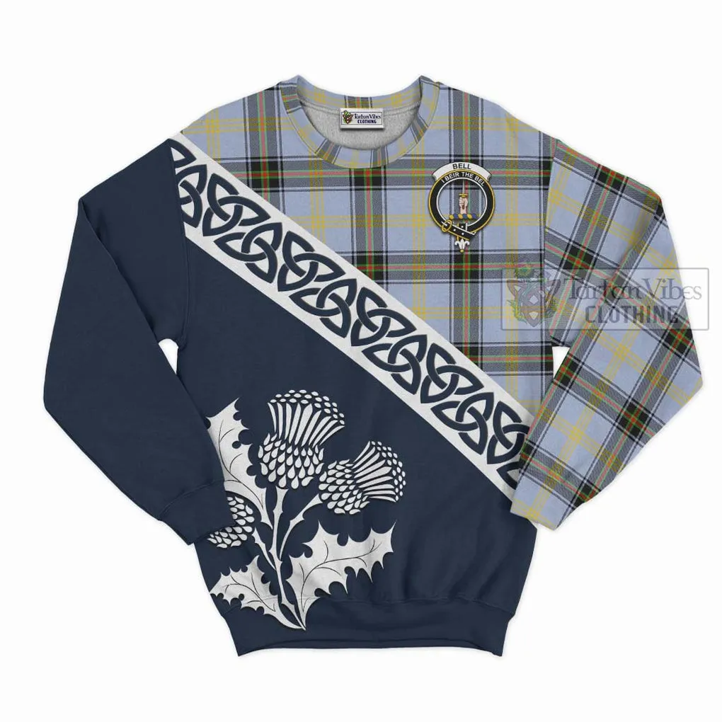 Bell Tartan Sweatshirt Featuring Thistle and Scotland Map