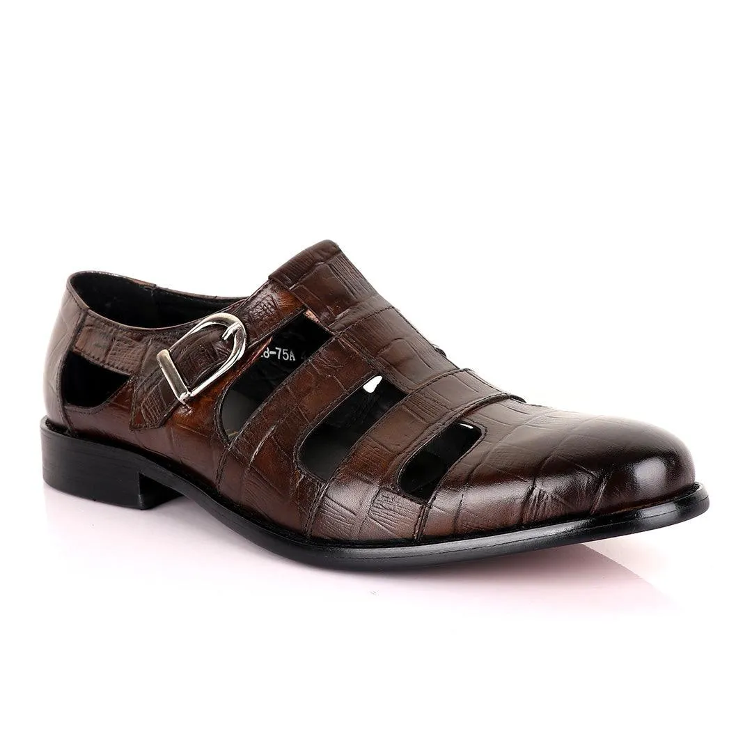 Berluti striped leather Men's Shoe-Coffee