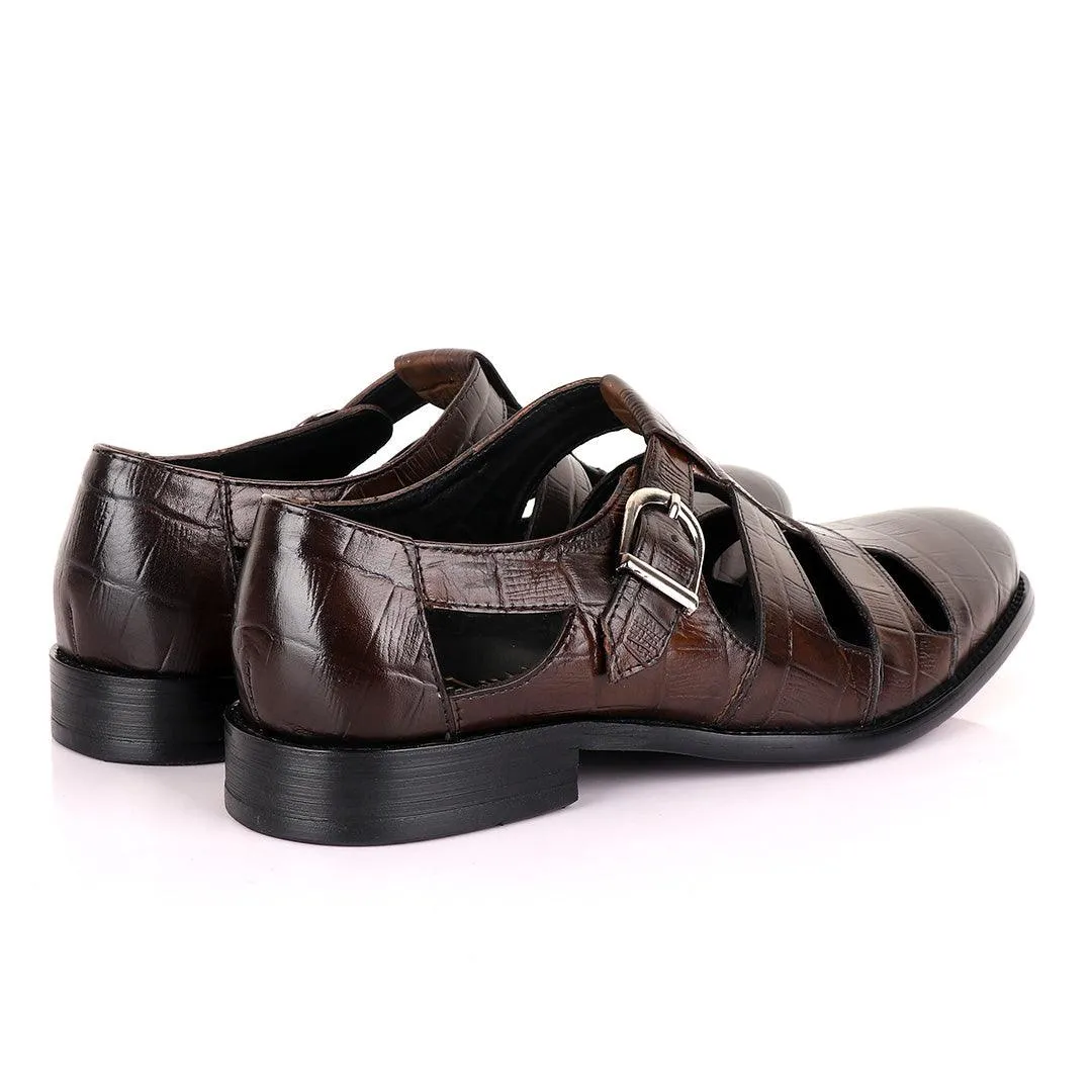 Berluti striped leather Men's Shoe-Coffee