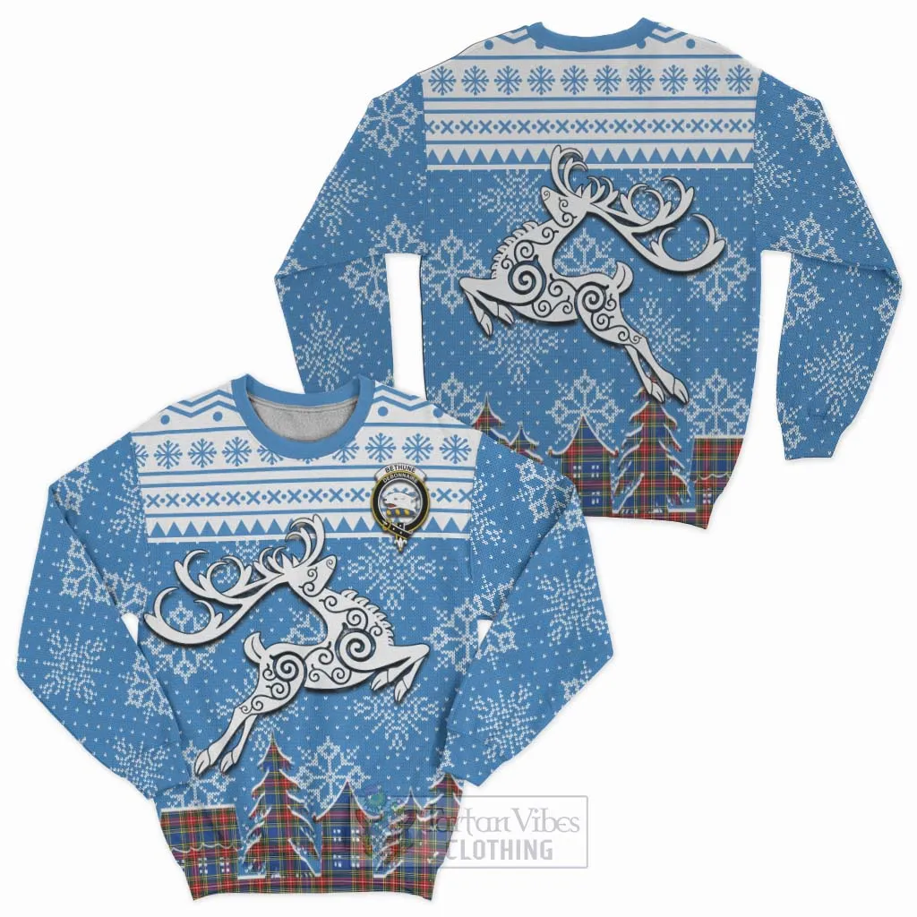 Bethune Clan Christmas Sweatshirt Celtic Reindeer Style