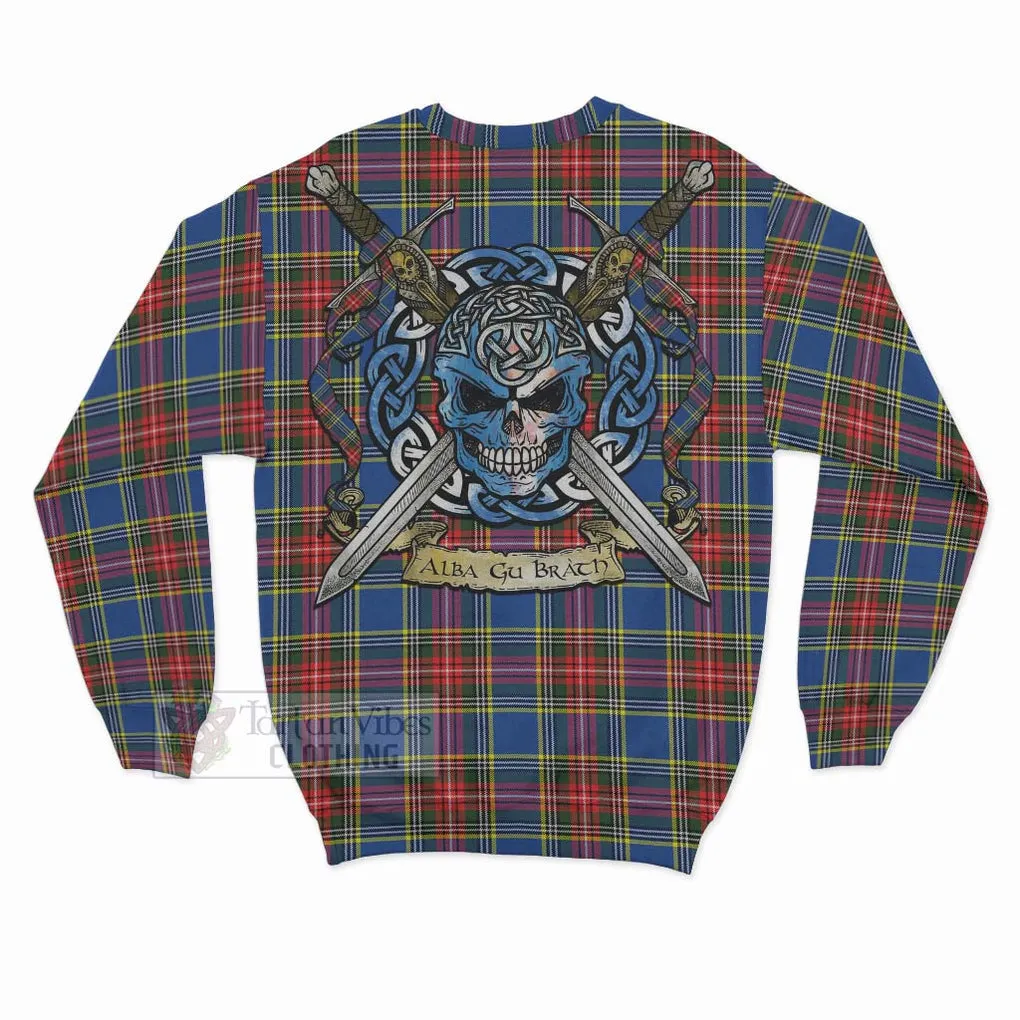 Bethune Tartan Sweatshirt with Family Crest Celtic Skull Style