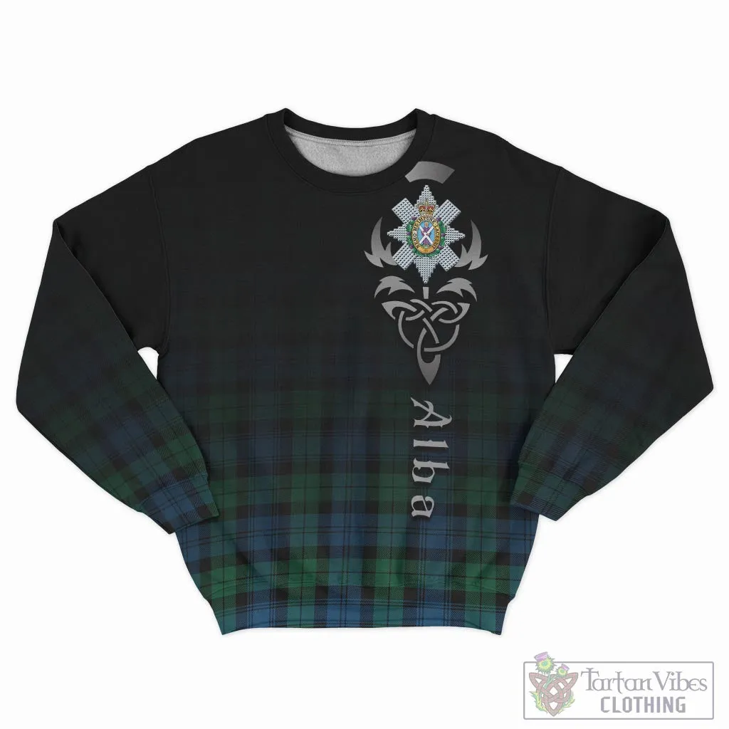 Black Watch Ancient Tartan Sweatshirt Featuring Alba Gu Brath Family Crest Celtic Inspired