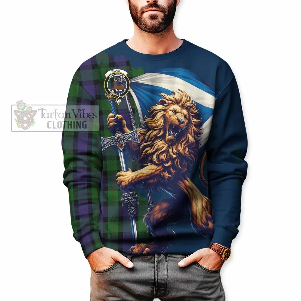 Blair Tartan Family Crest Sweatshirt with Scottish Majestic Lion