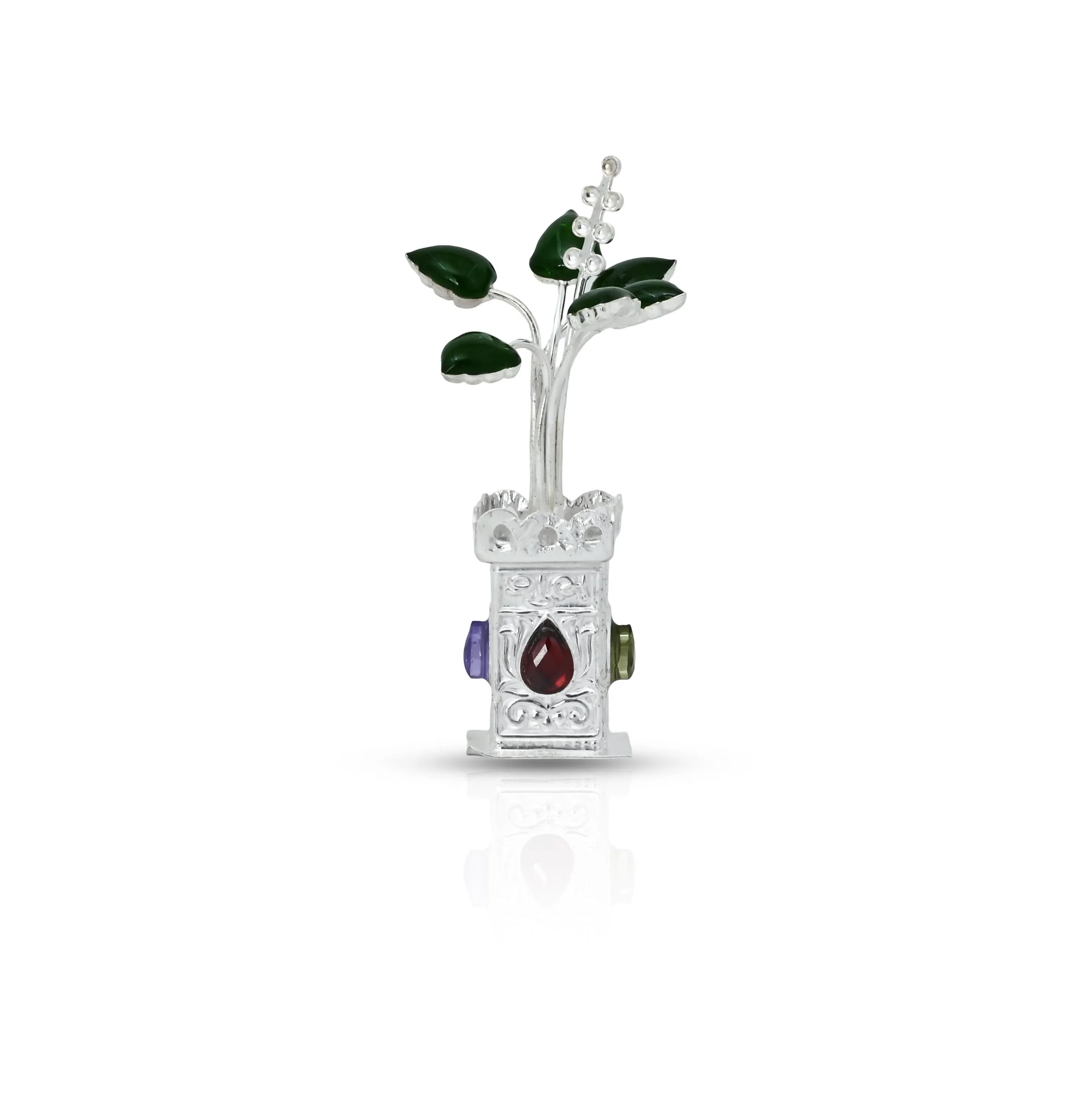 Brighten Your Space with Our Silver Tulsi Plant and Colorful Gemstones