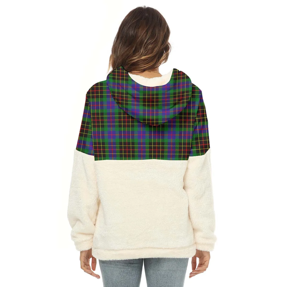 Brodie Hunting Modern Tartan Women's Borg Fleece Hoodie With Half Zip with Family Crest