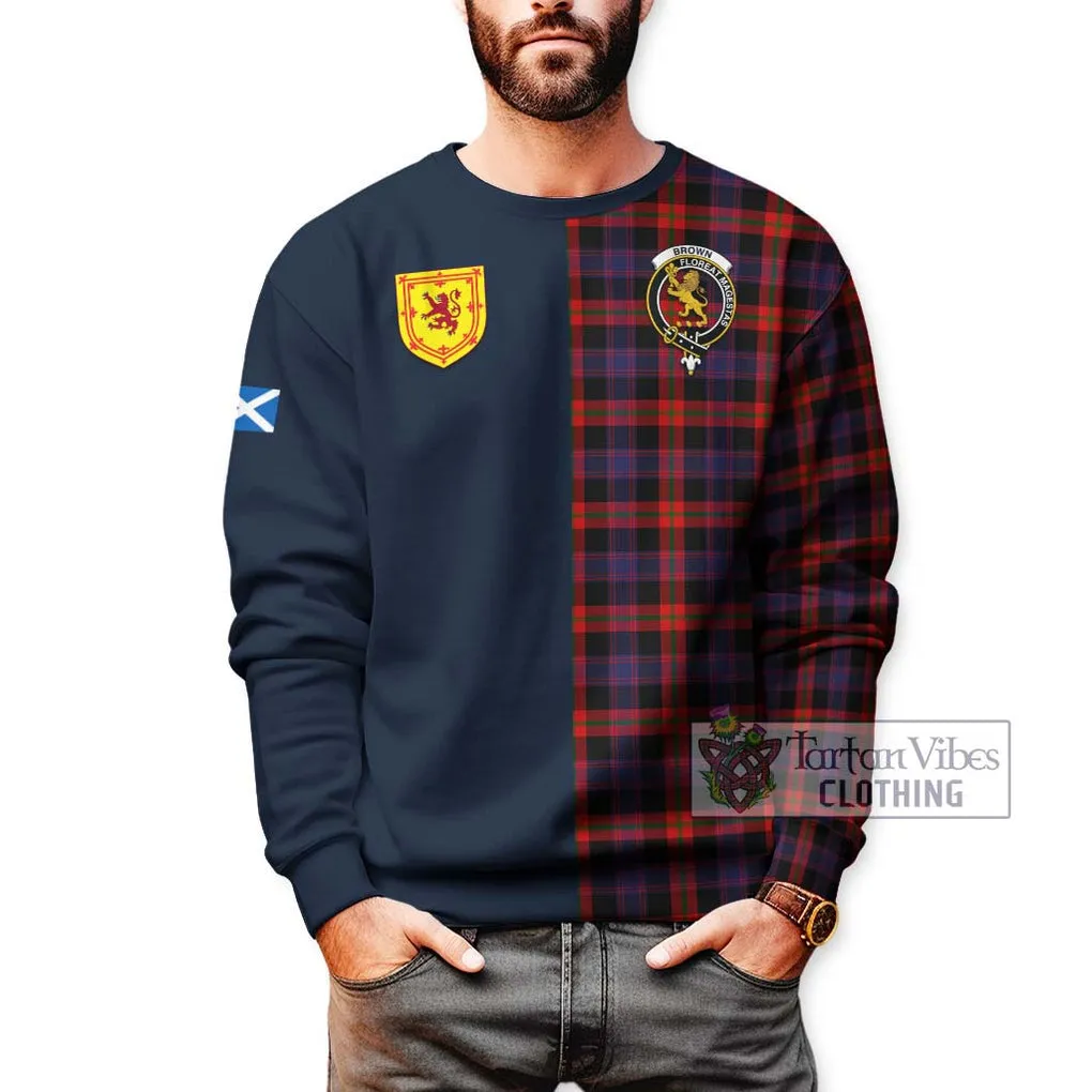 Brown (Broun) Tartan Sweatshirt Alba with Scottish Lion Royal Arm Half Style