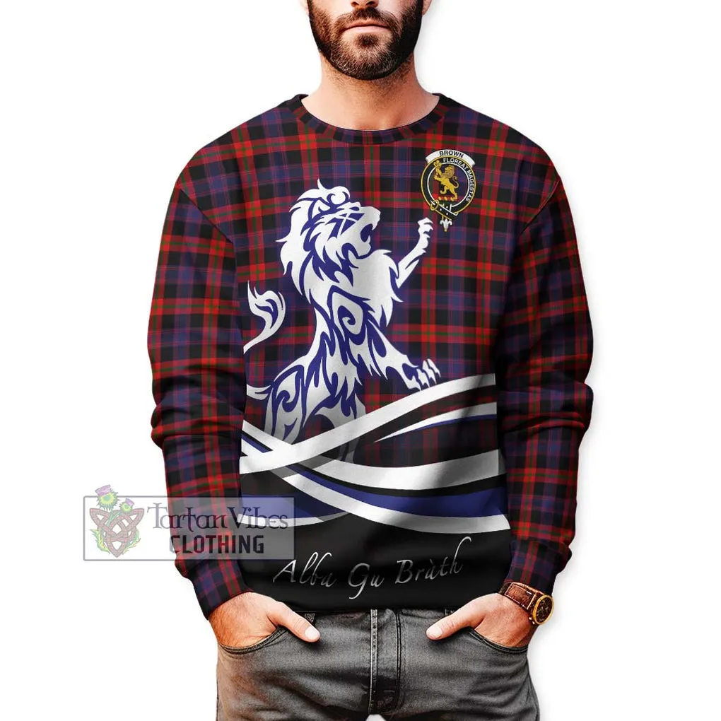 Brown (Broun) Tartan Sweatshirt with Alba Gu Brath Regal Lion Emblem