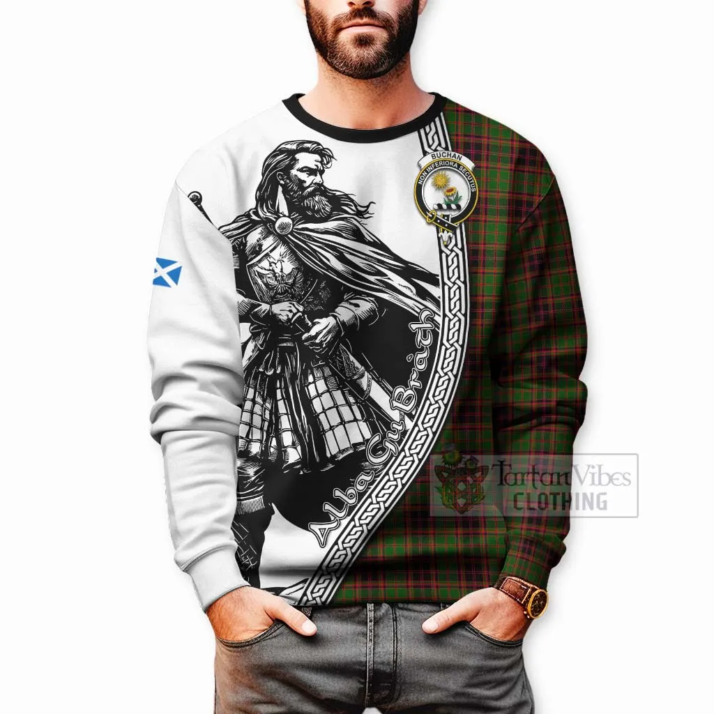 Buchan Tartan Clan Crest Sweatshirt with Highlander Warrior Celtic Style