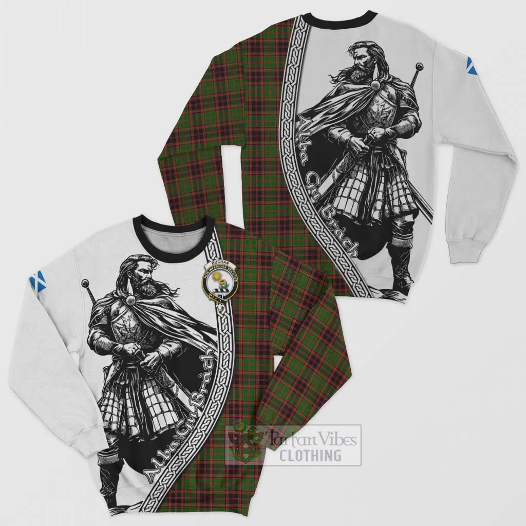 Buchan Tartan Clan Crest Sweatshirt with Highlander Warrior Celtic Style