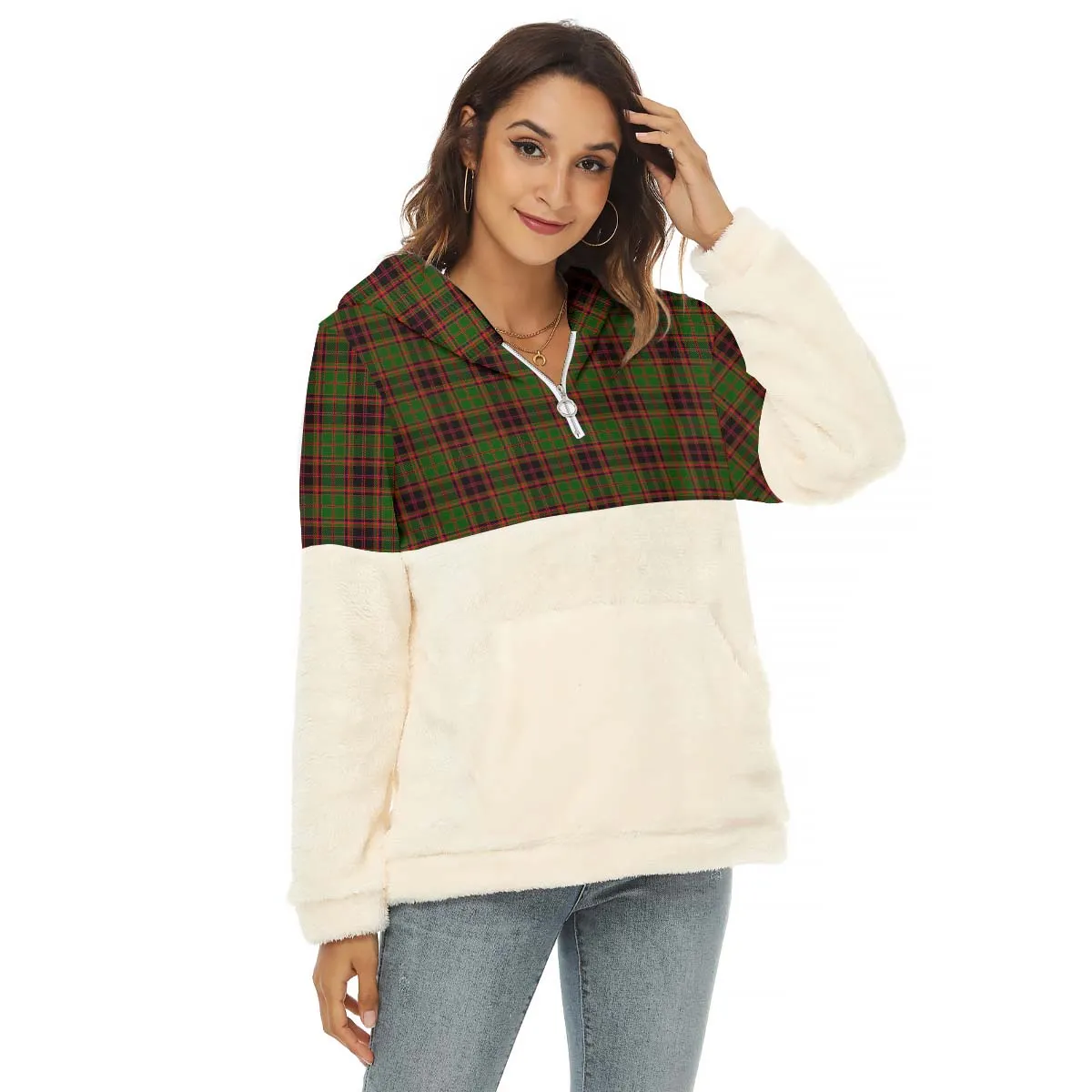 Buchan Tartan Women's Borg Fleece Hoodie With Half Zip