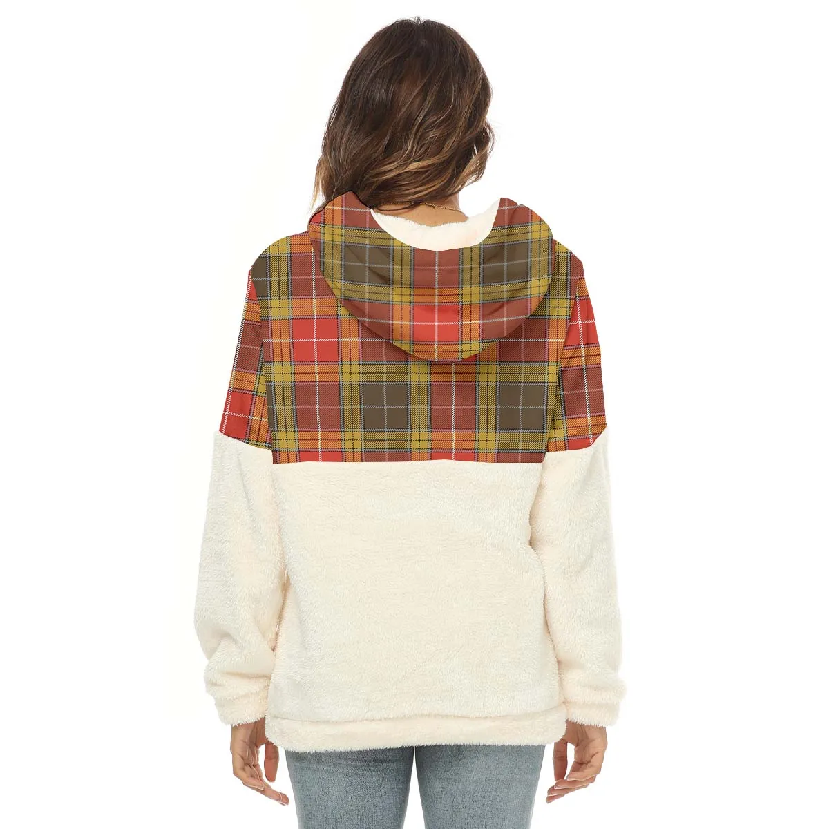 Buchanan Old Set Weathered Tartan Women's Borg Fleece Hoodie With Half Zip