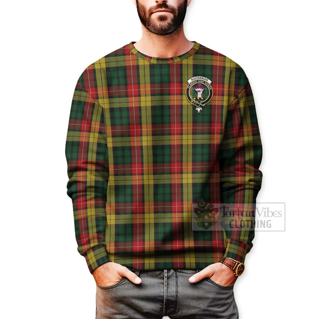 Buchanan Tartan Sweatshirt with Family Crest Celtic Skull Style