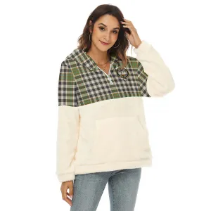 Burns Check Tartan Women's Borg Fleece Hoodie With Half Zip with Family Crest