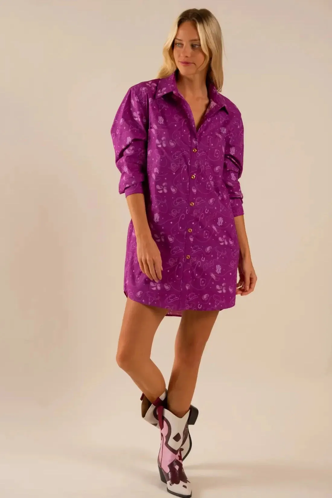 CARE TUCKER: Preslie Western Print Poplin Shirt Dress