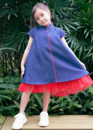 China Doll Kids Qipao (Denim/ Red)