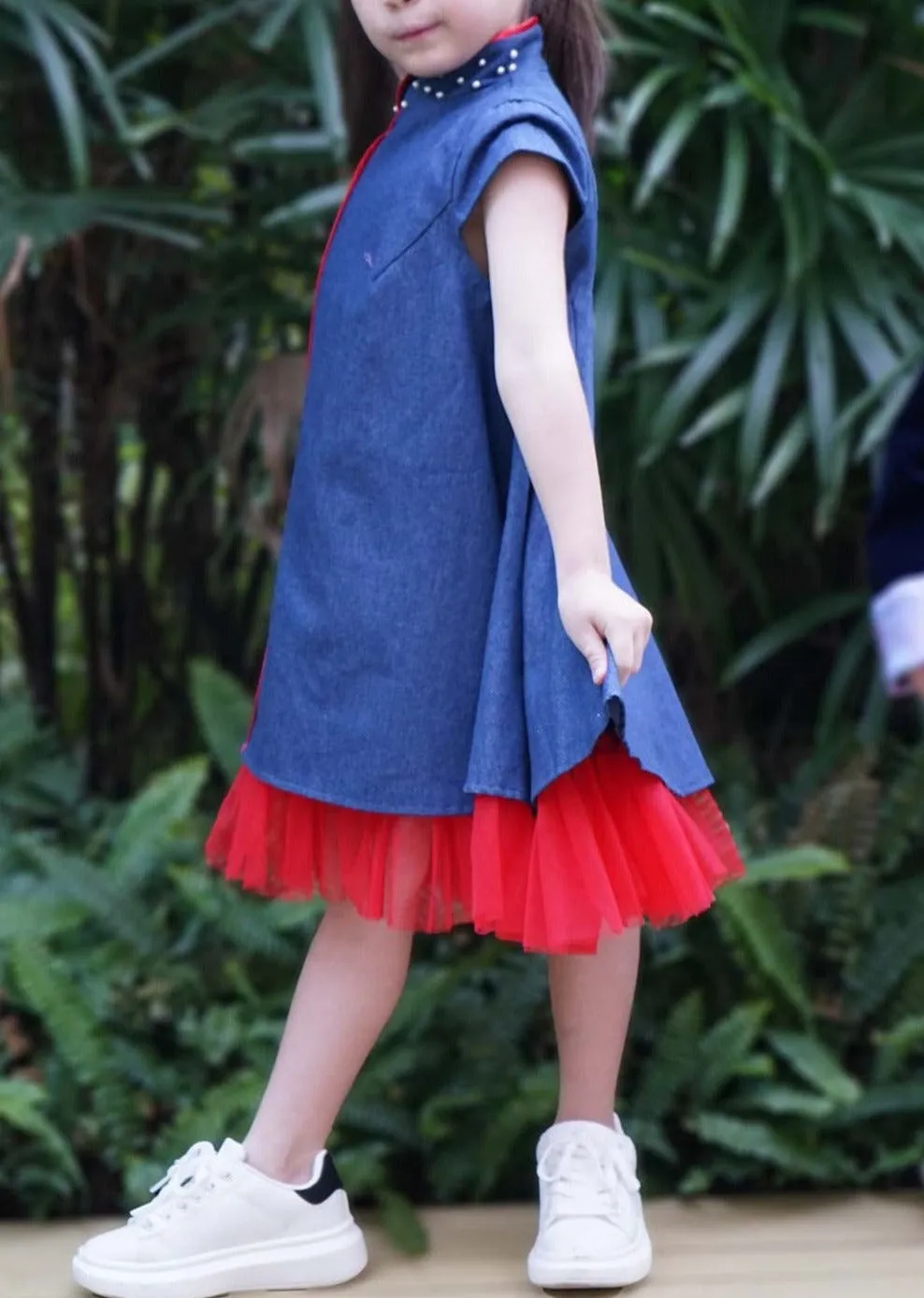 China Doll Kids Qipao (Denim/ Red)