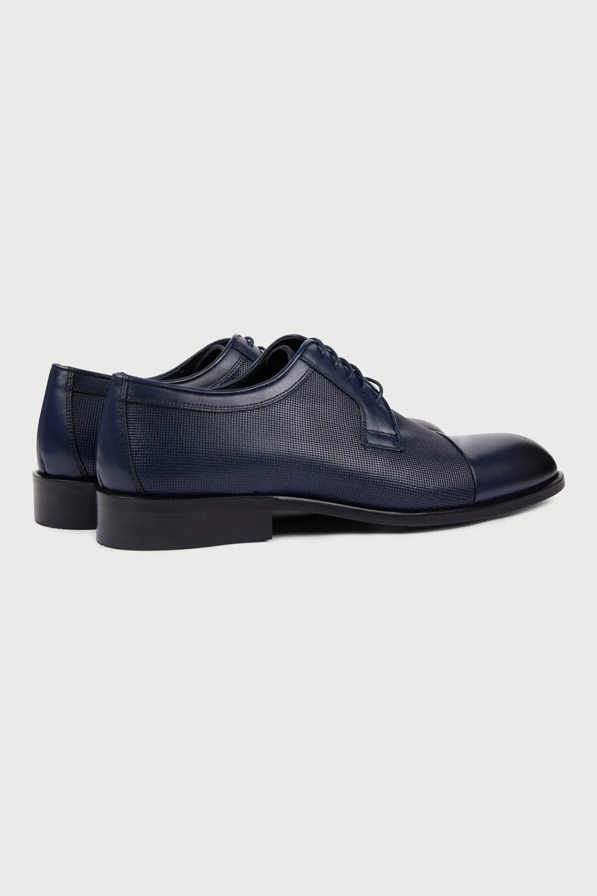 Classic 100% Genuine Leather Navy Cap Toe Lace-Up Shoes